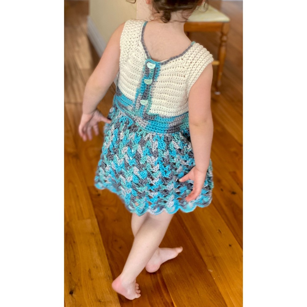 Blue Crochet Dress for Toddlers. Handmade, one of a kind. Excellent condition. - Picture 15 of 16
